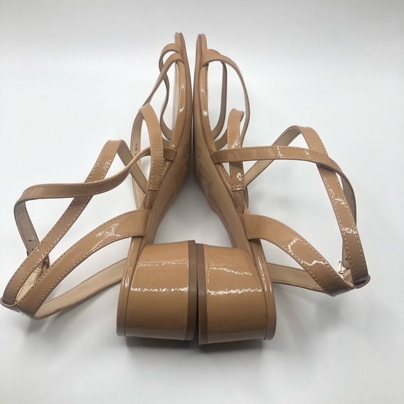 Enzo Angiolini Tan Patent Leather Strappy Sandals with Round Heel Size 8M - Picture 8 of 9